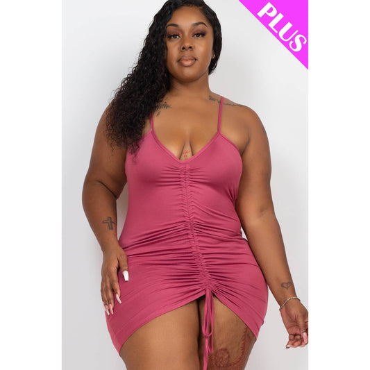 CAPELLA APPAREL Dress Plus Size Adjustable Ruched Front Mini Dress